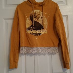 Rad David Bowie Mustard Yellow Cropped Hoodie M